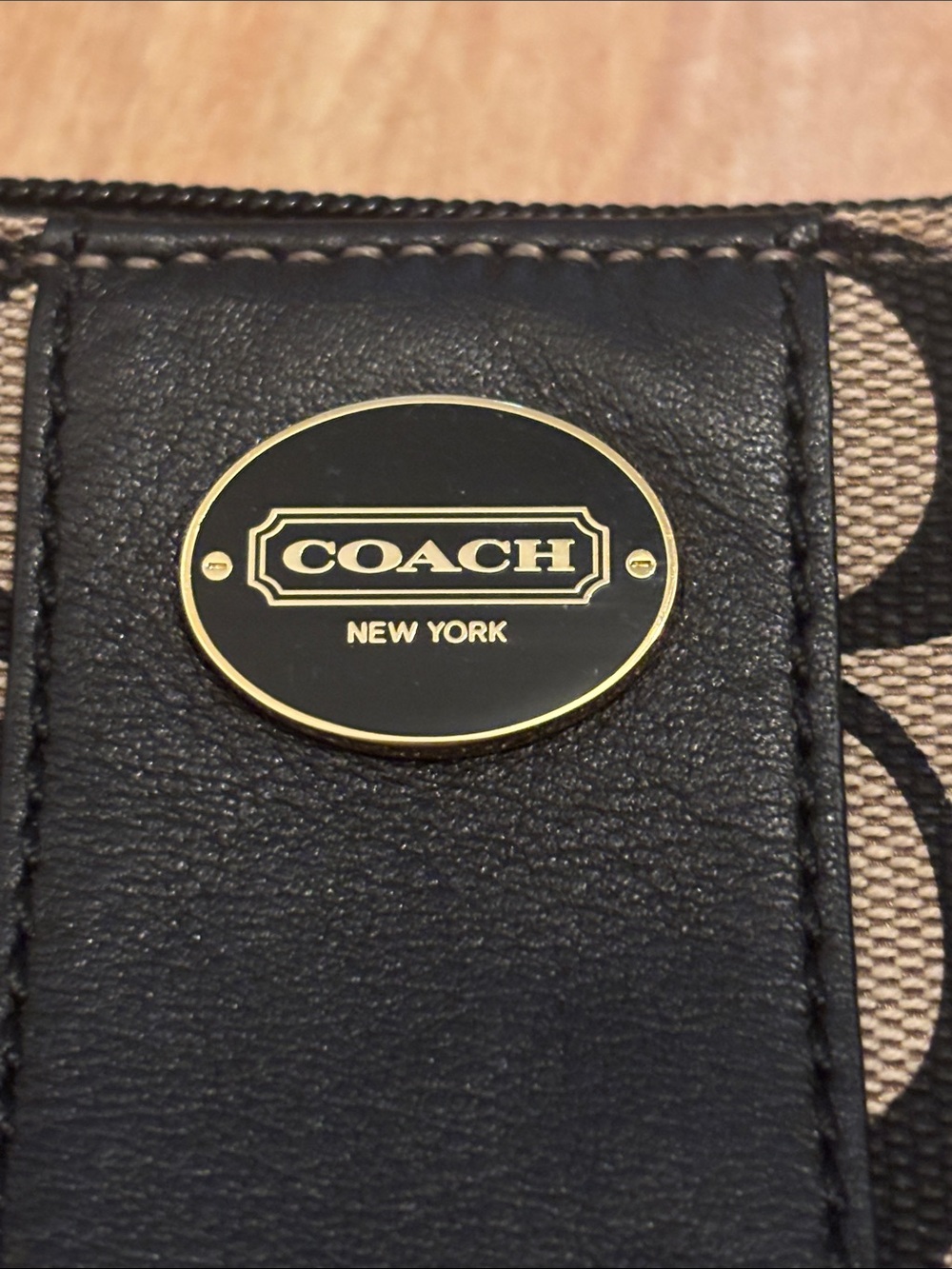 Coach Tan & Black Signature Canvas Wristlet with Gold Hardware - Picture 4 of 4